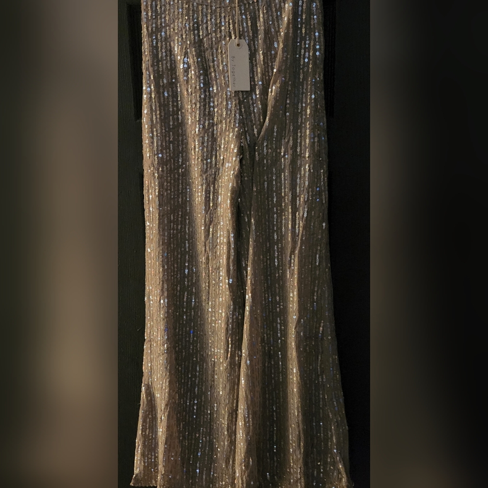 By Together Shimmering Silver Wide-Leg Pants - Picture 4 of 8